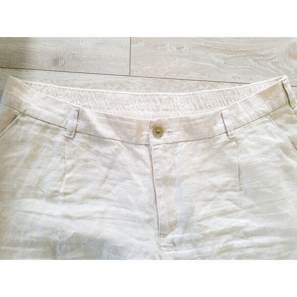 Lands End 18W High Rise Wide Leg 100% Linen Pants Tan Pockets Zip Button - Picture 5 of 8